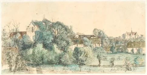 Vista para o vicariato e igreja de Ørbæk