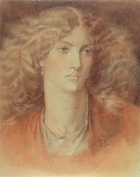 Cabeça de uma mulher, chamada Ruth Herbert, 1876 (vermelho e giz preto sobre papel)