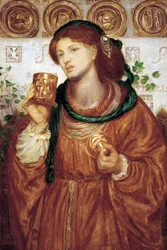 "The Cup of Love" Pintura de Dante Gabriel Rossetti (1828-1882) c.1867 Dim 52,6 x 35,9 cm Galeria de Arte da Austrália do Sul Adelaide Austrália