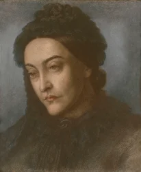 Retrato de Christina Rossetti, cabeça e ombros, virado três quartos para a esquerda, 1877