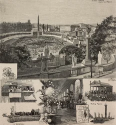 Festa de Carnaval na Piazza del Popolo vista da colina Pincio, Roma, Itália, gravura após desenho de Dante Paolocci, de L