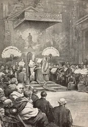 Consistório de 13 de novembro, Papa Leão XIII, onde criou novos cardeais, Vaticano, gravura a partir de desenho de Dante Paolocci, de L