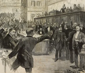 Polémica na Câmara dos Deputados após a leitura do relatório do Comité dos Sete (Comitato dei Sette) encarregado da investigação sobre as responsabilidades bancárias, 23 de novembro