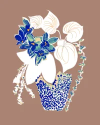 Flores azuis vibrantes em vasos