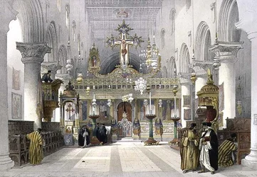 Capela do Convento de Santa Catarina no Monte Sinai, 21 de fevereiro de 1839, placa 112 do Volume III de "A Terra Santa", gravada por Louis Haghe (1806-85) pub. 1849 (litho)