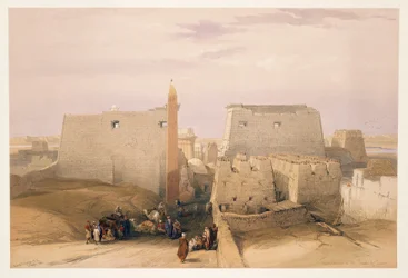 Egito, entrada no Templo de Luxor, gravura baseada em desenho de David Roberts