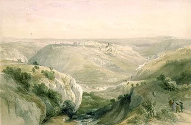 Jerusalém do Sul, 12 de Abril de 1839, placa 10 do Volume I de "A Terra Santa", gravada por Louis Haghe (1806-85) pub. 1842 (litho)