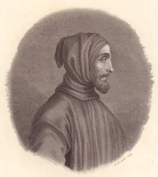 Retrato do pintor italiano Cimabue (cerca de 1240-1302), gravura em cobre de Locatelli a partir do retrato de Simone Senese