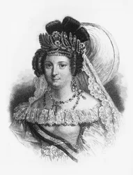 Retrato de Maria Cristina de Borbon (1806-1878), rainha consorte de Espanha de 1829 a 1833, e rainha regente de 1833 a 1840, gravura