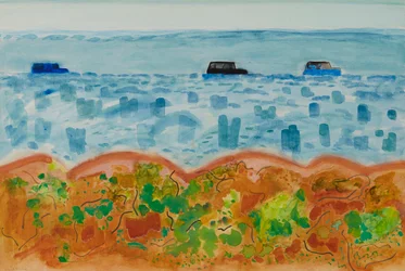 Carros e Saltbush, Austrália (aquarela)