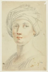Busto de retrato de mulher jovem com turbante