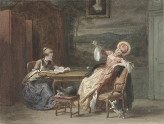 Duas jovens mulheres à mesa