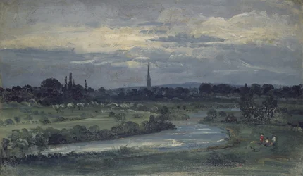 Vista da casa de Pugin perto de Salisbury (óleo no millboard, montado como um desenho)