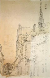 Uma Catedral em uma rua (giz e lavagem em papel)