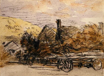 Uma carroça de madeira (giz preto e aguarela)