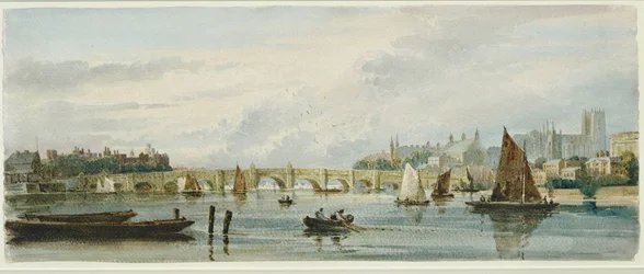 Vista da Ponte de Westminster para oeste, em direcção ao Palácio de Lambeth e à Abadia de Westminster