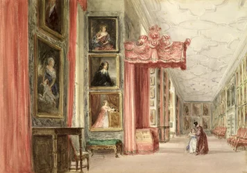 Interior da Long Gallery, Hardwick Hall, Derbyshire, 1838