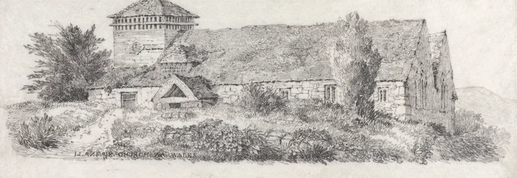 Igreja de Llanfair, País de Gales do Norte para um tratado sobre pintura paisagística e efeitos nas cores da água