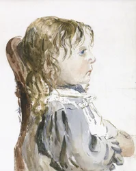 Estudo de uma menina com um avental, provavelmente no final dos anos 1840 (aquarela e giz preto no papel)