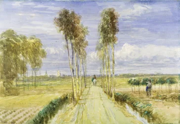 The Poplar Avenue (aquarela sobre lápis e giz preto no papel)