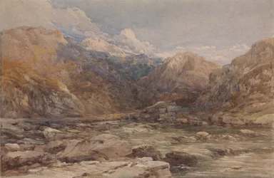 Paisagem fluvial no País de Gales, ca. 1850.
