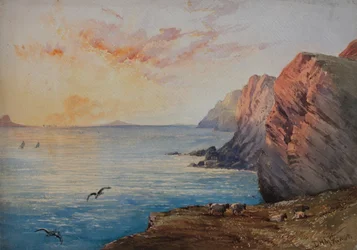 Costa de Dorset ao pôr do sol