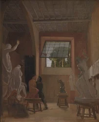 O escultor Jens Adolph Jerichau em seu estúdio em Roma
