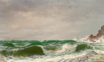 Ondas a rebentar numa costa rochosa, 1885
