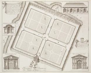 Hortus Botanicus, O Jardim Physick, Oxon, de &39;Oxonia Illustrata&39;, publicado em 1675