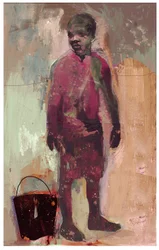 Boy and Water Bucket 2016 (Mixed Media on Wood Panel)
