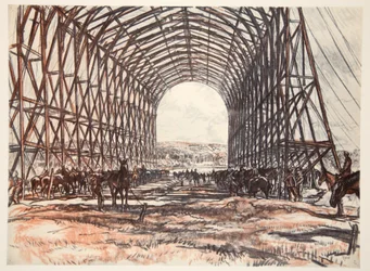 Um estábulo na Frente Ocidental, ilustração de "The Western Front", pub. by Country Life Ltd