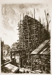 Construção de um transatlântico, ilustração de "The Western Front", pub. by Country Life Ltd