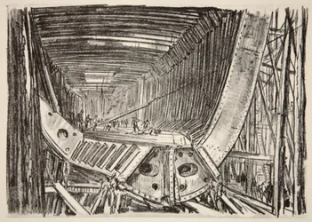 Construção de um navio padrão, ilustração de "The Western Front", pub. by Country Life Ltd