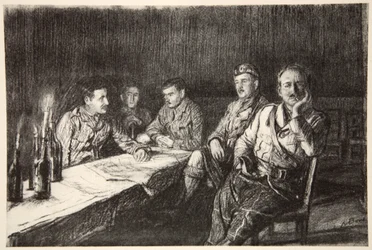 Messe dos oficiais do Gordon Highlander, ilustração de "The Western Front", pub. por Country Life Ltd