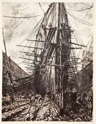 HMS Lion em doca seca, ilustração de "The Western Front", pub. por Country Life Ltd