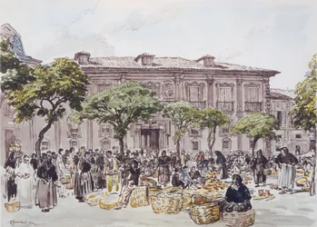 Mercado no exterior de um palácio, Oviedo