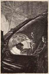 Trabalho noturno na culatra de um grande canhão, ilustração de "The Western Front", pub. by Country Life Ltd