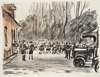 Gaiteiros escoceses, ilustração de "The Western Front", pub. por Country Life Ltd