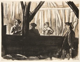 Soldados escoceses num celeiro francês, ilustração de "The Western Front", pub. por Country Life Ltd