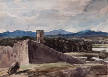 Espanha: Muralhas de Gerona (aguarela sobre papel)