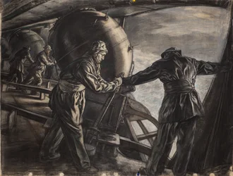 Estudo para a colocação de minas de inverno ao largo da Islândia, c.1942 (carvão e giz de cor sobre papel)
