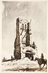 A torre em ruínas de Becordel Becourt, ilustração de "The Western Front", pub. by Country Life Ltd