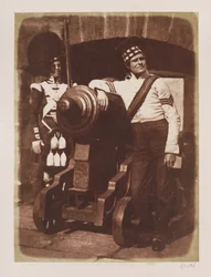 Artilheiro e Highlander, Castelo de Edimburgo (impressão em papel salgado do negativo do calotipo)