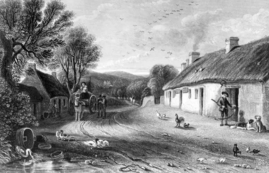 Burn&39;s Cottage, ilustração de "Land of Burns", de John Wilson, publicada em 1840