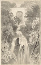 Vista de uma cascata (recto); Estudo de paisagem (verso)