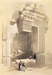 Baalbec, 7 de maio de 1839, placa 81 do Volume II da "Terra Santa", gravada por Louis Haghe (1806-85) pub. 1843