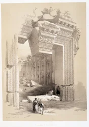 Baalbek Gate no Líbano, desenho feito em 07/05/1839 em "The Holy Land", Londres 1849