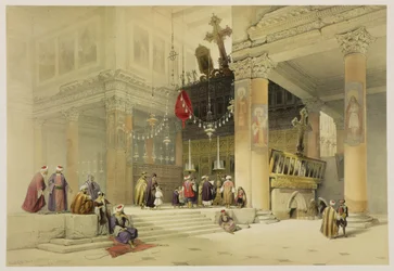 Capela da Igreja de Santa Helena, placa 87 do Volume II da "Terra Santa", gravada por Louis Haghe (1806-85) pub. 1843