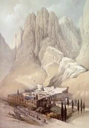 Convento de Santa Catarina com Monte Horeb, 19 de fevereiro de 1839, placa 118 do Volume III da "Terra Santa", gravada por Louis Haghe (1806-1885) pub.1849