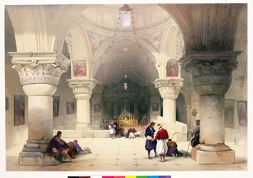 Cripta do Santo Sepulcro, Jerusalém, placa 20 do Volume I da &39;Terra Santa&39;, gravada por Louis Haghe (1806-85) pub. 1842